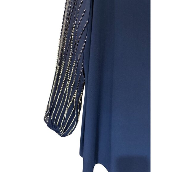 Marina Navy Blue Beaded sheer sleeve tunic Asymmetrical Hem Sz 20W Dark Romantic - Picture 4 of 12